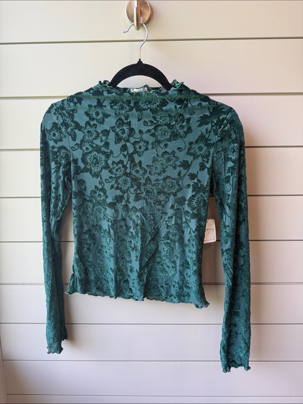 Free People Late Night Layering Top -Long-Sleeve Floral Burnout Top - Green